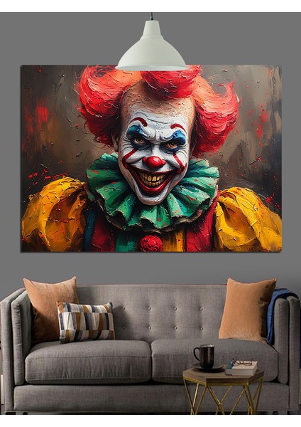 Korkutucu Gülüşlü Palyaço Portresi Dekoratif Kanvas - Mdf Ahşap Tablo fiyatları