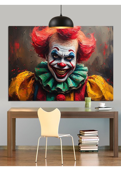 Korkutucu Gülüşlü Palyaço Portresi Dekoratif Kanvas - Mdf Ahşap Tablo modelleri