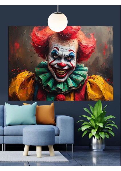 Korkutucu Gülüşlü Palyaço Portresi Dekoratif Kanvas - Mdf Ahşap Tablo fırsatları