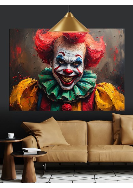 Korkutucu Gülüşlü Palyaço Portresi Dekoratif Kanvas - Mdf Ahşap Tablo indirimleri
