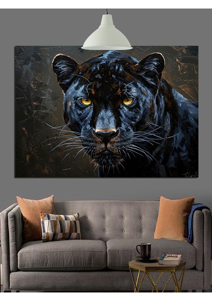 Kara Panterin Güçlü Bakışı Dekoratif Kanvas - Mdf Ahşap Tablo