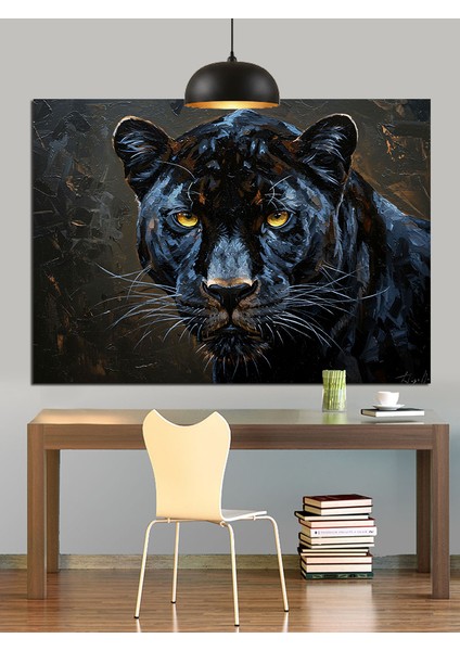 Kara Panterin Güçlü Bakışı Dekoratif Kanvas - Mdf Ahşap Tablo fiyatları