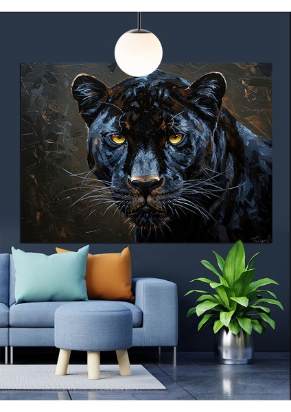Kara Panterin Güçlü Bakışı Dekoratif Kanvas - Mdf Ahşap Tablo modelleri