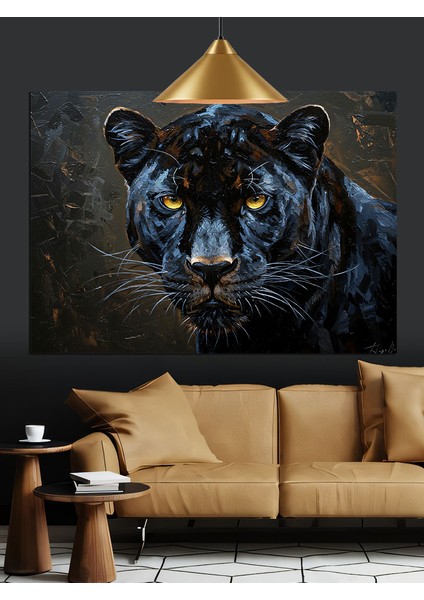 Kara Panterin Güçlü Bakışı Dekoratif Kanvas - Mdf Ahşap Tablo fırsatları