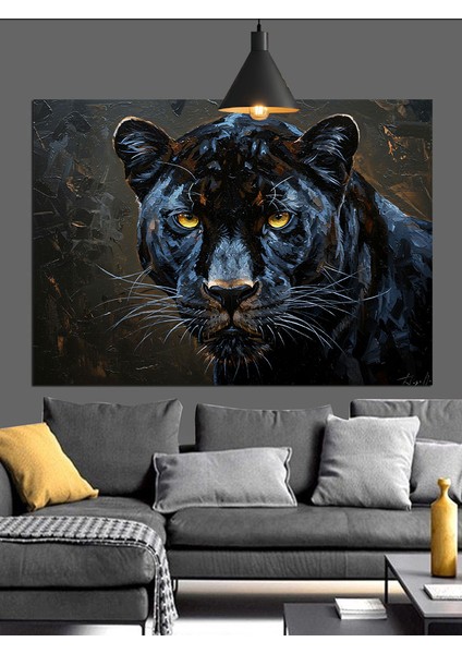 Kara Panterin Güçlü Bakışı Dekoratif Kanvas - Mdf Ahşap Tablo indirimleri