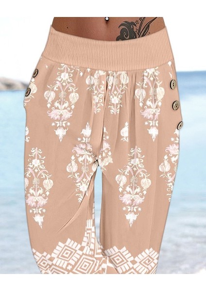 Kadın Beli Lastikli Etnik Desenli Kapri Süprem Pantolon modelleri