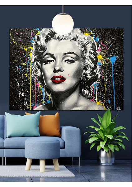 Renkli Marilyn Monroe Portresi Dekoratif Kanvas - Mdf Ahşap Tablo