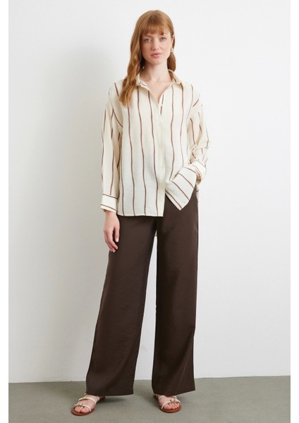 Çizgili Modal Gömlek Kahve fiyatları