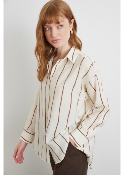 Çizgili Modal Gömlek Kahve fırsatları