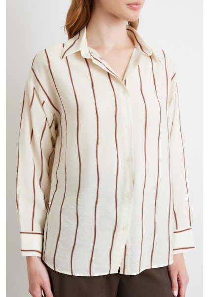 Çizgili Modal Gömlek Kahve indirimleri