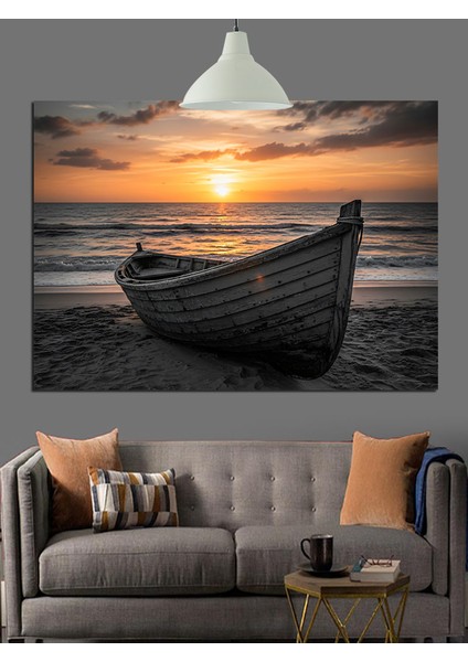 Gün Batımında Eski Kayık Dekoratif Kanvas - Mdf Ahşap Tablo modelleri