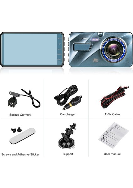 Çift Lensli 4' Ekranlı 1296P Ön-Arka Araç Içi Kamera G-Sensörlü fiyatları