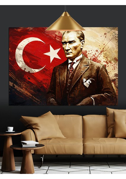Bayrak Önünde Atatürk Portresi Dekoratif Kanvas - Mdf Ahşap Tablo fiyatları