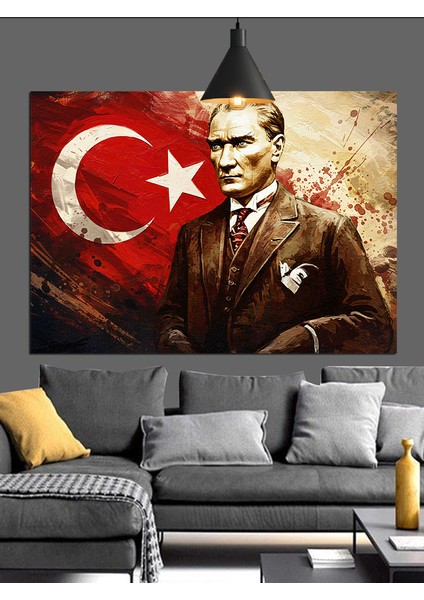 Bayrak Önünde Atatürk Portresi Dekoratif Kanvas - Mdf Ahşap Tablo modelleri