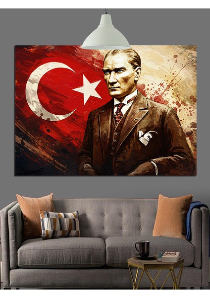 Bayrak Önünde Atatürk Portresi Dekoratif Kanvas - Mdf Ahşap Tablo fırsatları