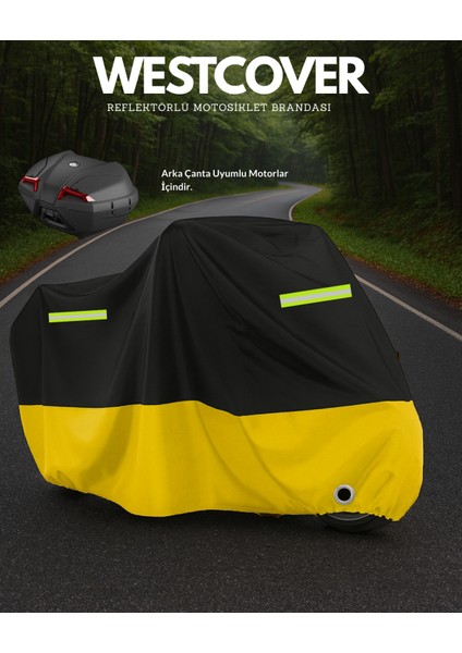 Mondial 100 Km Arka Çanta Uyumlu Sarı Siyah Reflektörlü Motosiklet Branda,örtüsü