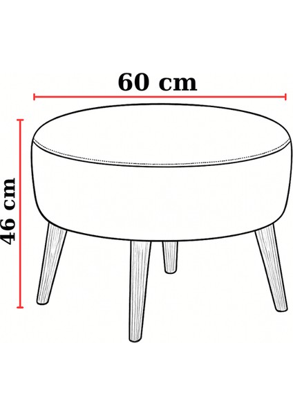 Büyük Yuvarlak Puf - Deri Kumaş - Ahşap Ayak - Siyah indirimleri