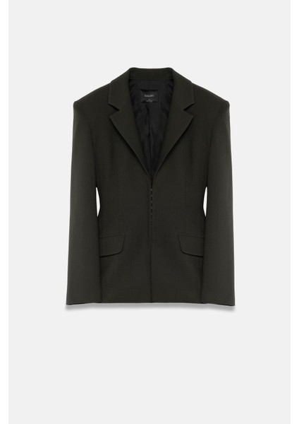 Kadın Koyu Haki Agraflı Bele Oturan Blazer indirimleri