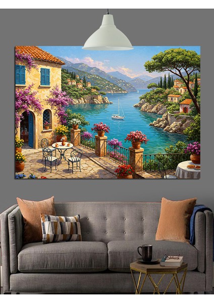 Akdeniz Manzaralı Taş Evler Dekoratif Kanvas - Mdf Ahşap Tablo