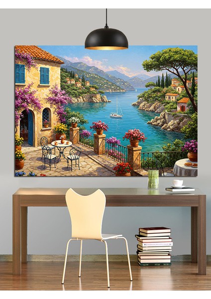 Akdeniz Manzaralı Taş Evler Dekoratif Kanvas - Mdf Ahşap Tablo fiyatları