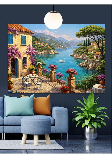 Akdeniz Manzaralı Taş Evler Dekoratif Kanvas - Mdf Ahşap Tablo modelleri