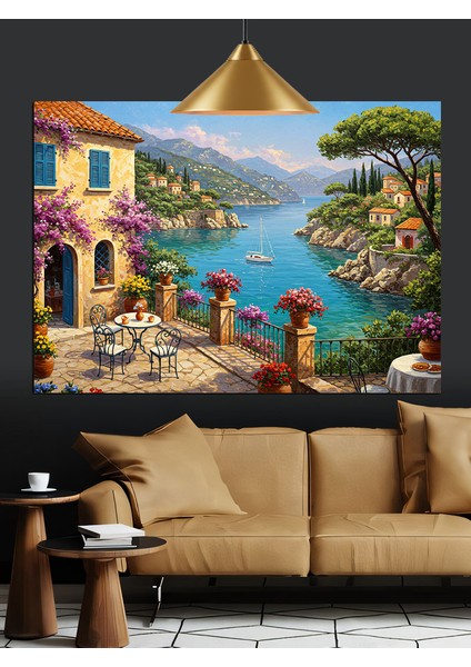 Akdeniz Manzaralı Taş Evler Dekoratif Kanvas - Mdf Ahşap Tablo fırsatları