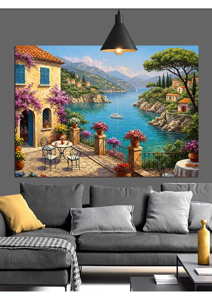 Akdeniz Manzaralı Taş Evler Dekoratif Kanvas - Mdf Ahşap Tablo indirimleri