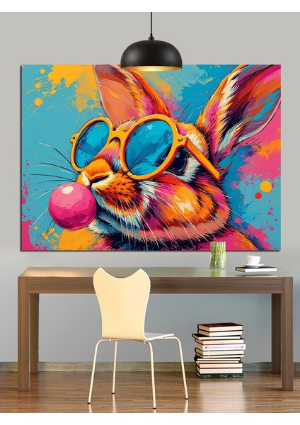 Gözlüklü Renkli Tavşan Çizimi Dekoratif Kanvas - Mdf Ahşap Tablo modelleri