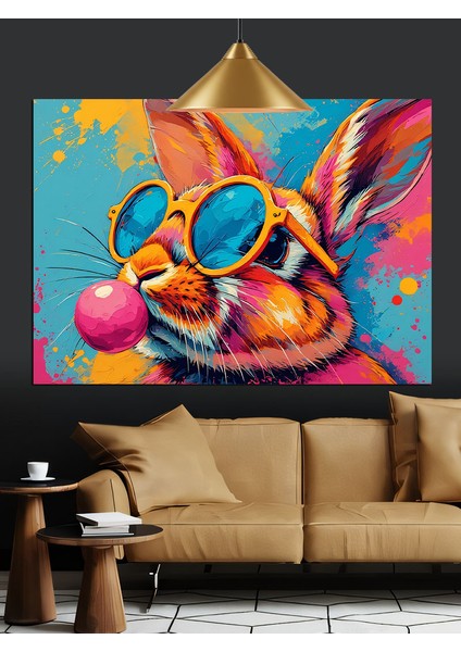 Gözlüklü Renkli Tavşan Çizimi Dekoratif Kanvas - Mdf Ahşap Tablo indirimleri