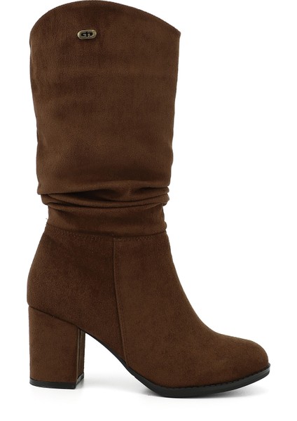 Kadın Kahve Yuvarlak Burun Körüklü Kalın Topuklu Çizme indirimleri