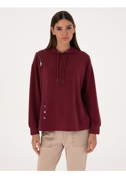 Kadın Vişne Oversize Modal Karışımlı Kapüşonlu Sweatshirt 50309057-VR223