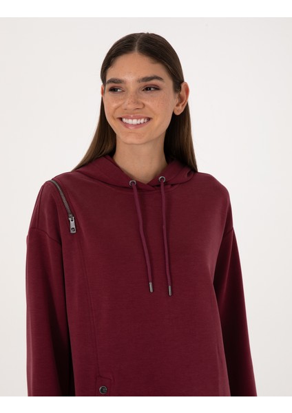 Kadın Vişne Oversize Modal Karışımlı Kapüşonlu Sweatshirt 50309057-VR223 fiyatları