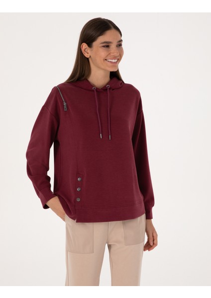 Kadın Vişne Oversize Modal Karışımlı Kapüşonlu Sweatshirt 50309057-VR223 modelleri