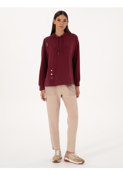 Kadın Vişne Oversize Modal Karışımlı Kapüşonlu Sweatshirt 50309057-VR223 fırsatları