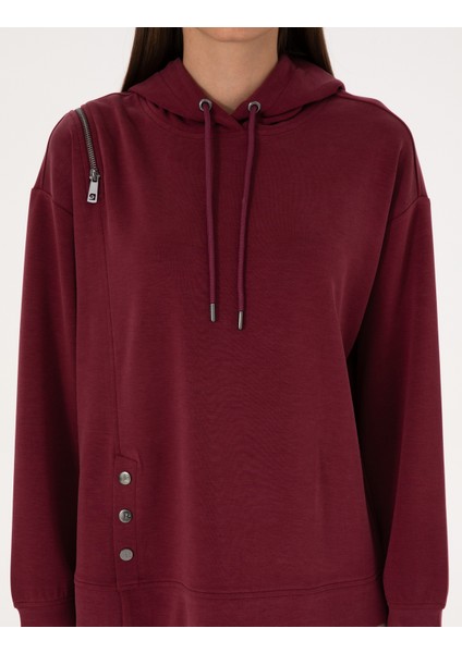 Kadın Vişne Oversize Modal Karışımlı Kapüşonlu Sweatshirt 50309057-VR223