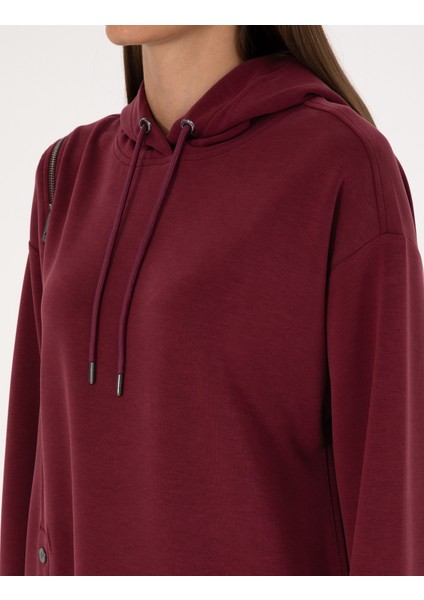 Kadın Vişne Oversize Modal Karışımlı Kapüşonlu Sweatshirt 50309057-VR223