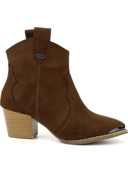 Kadın Kahve Sivri Burun Kalın Topuklu Kovboy Bot