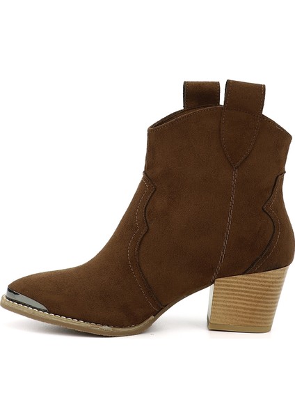 Kadın Kahve Sivri Burun Kalın Topuklu Kovboy Bot modelleri