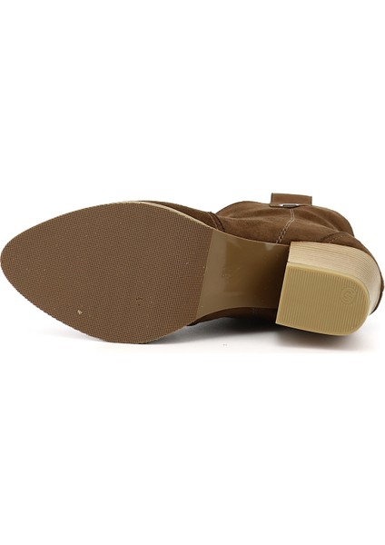 Kadın Kahve Sivri Burun Kalın Topuklu Kovboy Bot fırsatları