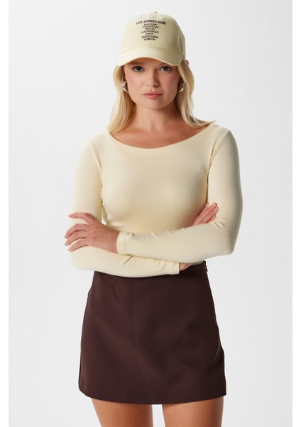 Kayık Yaka Uzun Kollu Tereyağı Sarısı Soft Top / Bluz fiyatları
