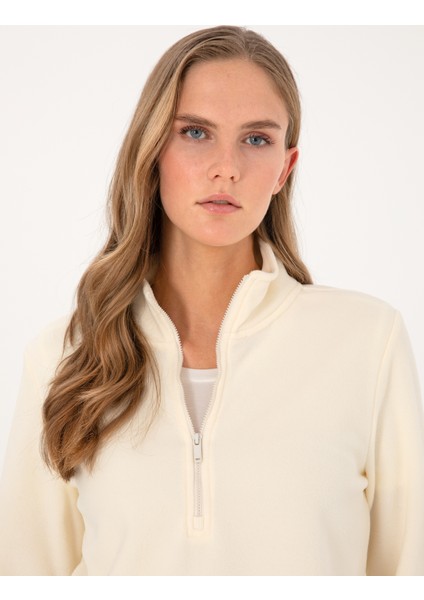 Kadın Ekru Comfort Fit Fermuarlı Polar Sweatshirt 50316333-VR019 fiyatları