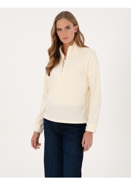 Kadın Ekru Comfort Fit Fermuarlı Polar Sweatshirt 50316333-VR019 modelleri