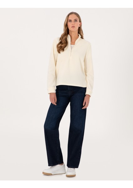 Kadın Ekru Comfort Fit Fermuarlı Polar Sweatshirt 50316333-VR019 fırsatları