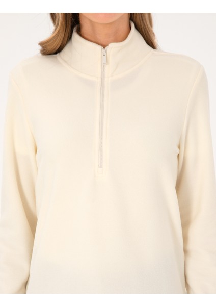 Kadın Ekru Comfort Fit Fermuarlı Polar Sweatshirt 50316333-VR019