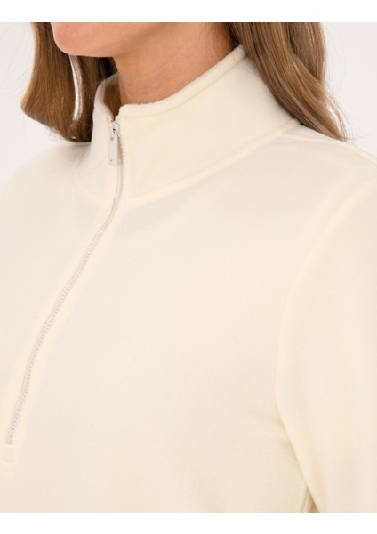 Kadın Ekru Comfort Fit Fermuarlı Polar Sweatshirt 50316333-VR019