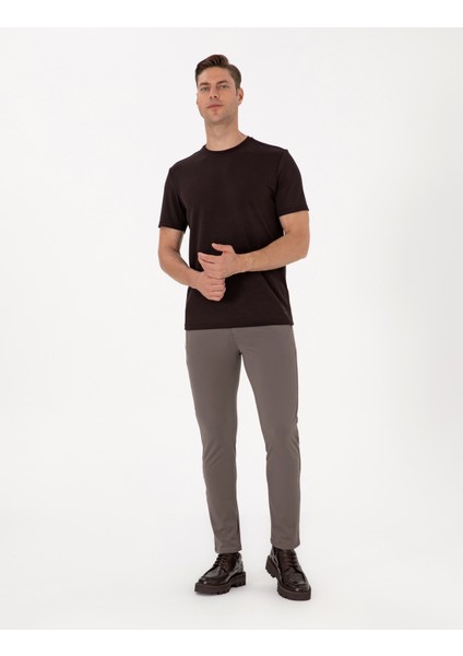 Erkek Vizon Slim Fit Beli Lastikli Kordonlu Jogger Kanvas Pantolon 50317281-VR052