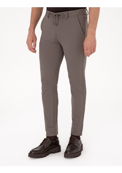 Erkek Vizon Slim Fit Beli Lastikli Kordonlu Jogger Kanvas Pantolon 50317281-VR052 fiyatları