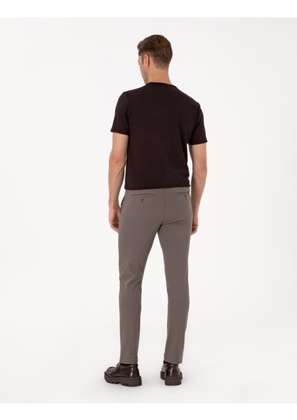 Erkek Vizon Slim Fit Beli Lastikli Kordonlu Jogger Kanvas Pantolon 50317281-VR052 fırsatları