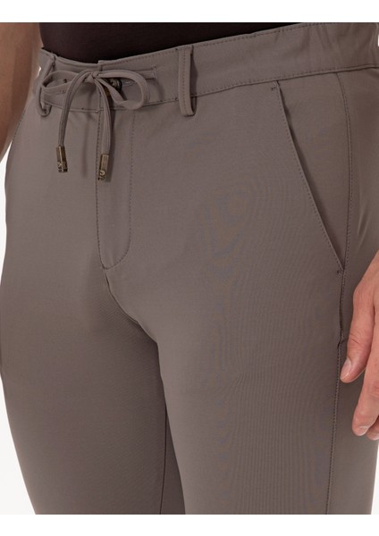 Erkek Vizon Slim Fit Beli Lastikli Kordonlu Jogger Kanvas Pantolon 50317281-VR052 indirimleri