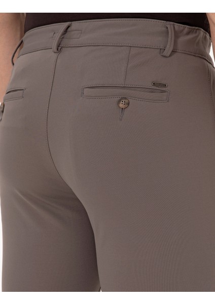 Erkek Vizon Slim Fit Beli Lastikli Kordonlu Jogger Kanvas Pantolon 50317281-VR052